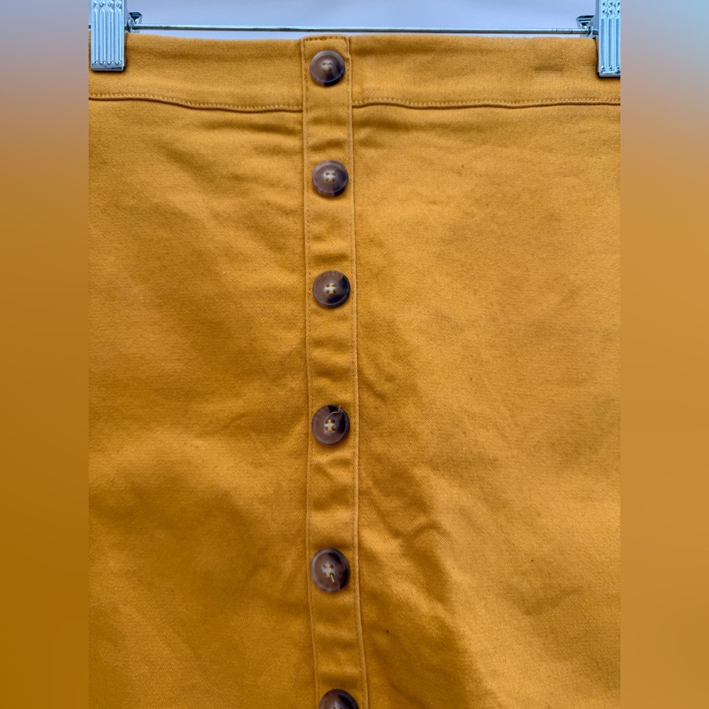 Forever 21 Mustard Yellow Button Front Mini Skirt Casual A-Line | Size M - Picture 5 of 9